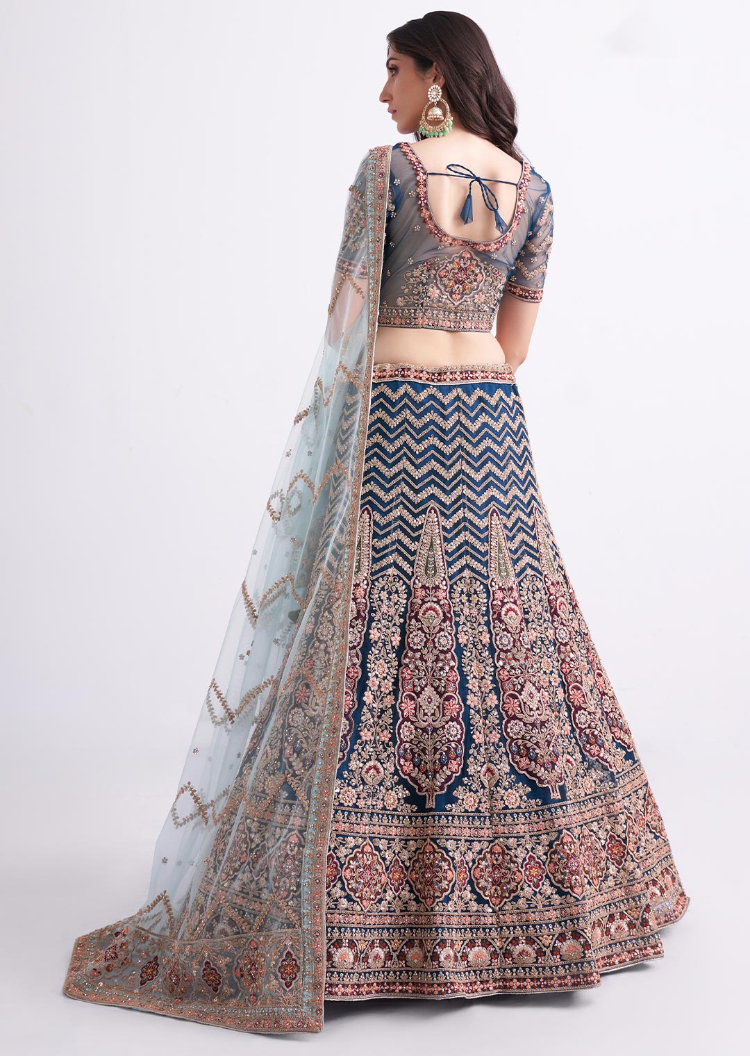 BLUE HEAVY EMBROIDERED DESIGNER BRIDAL LEHENGA