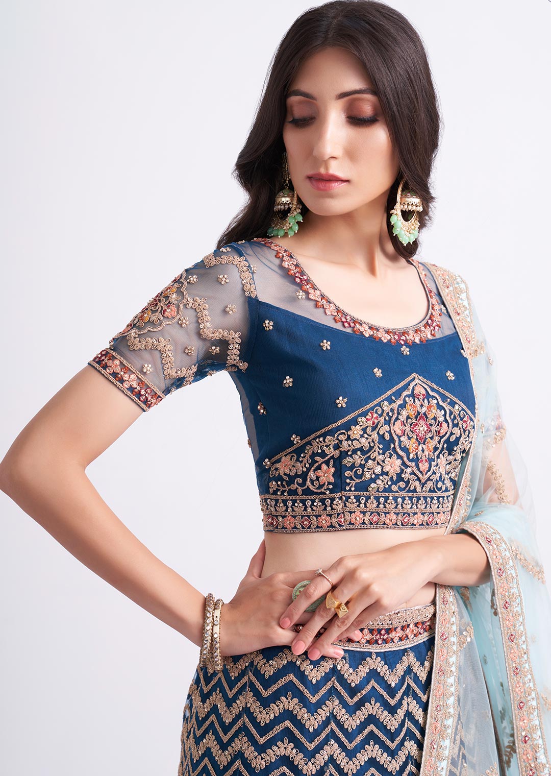 BLUE HEAVY EMBROIDERED DESIGNER BRIDAL LEHENGA