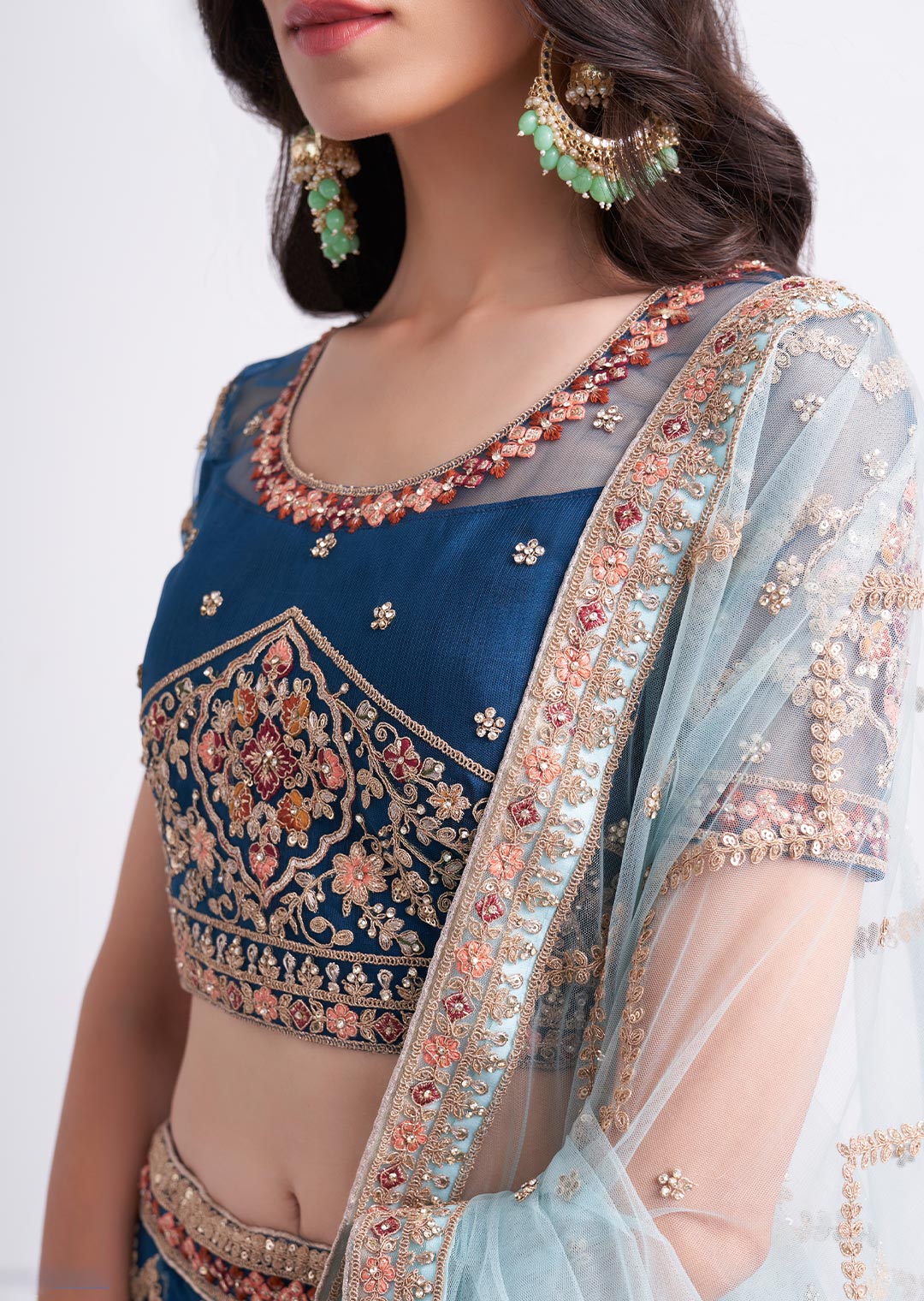 BLUE HEAVY EMBROIDERED DESIGNER BRIDAL LEHENGA