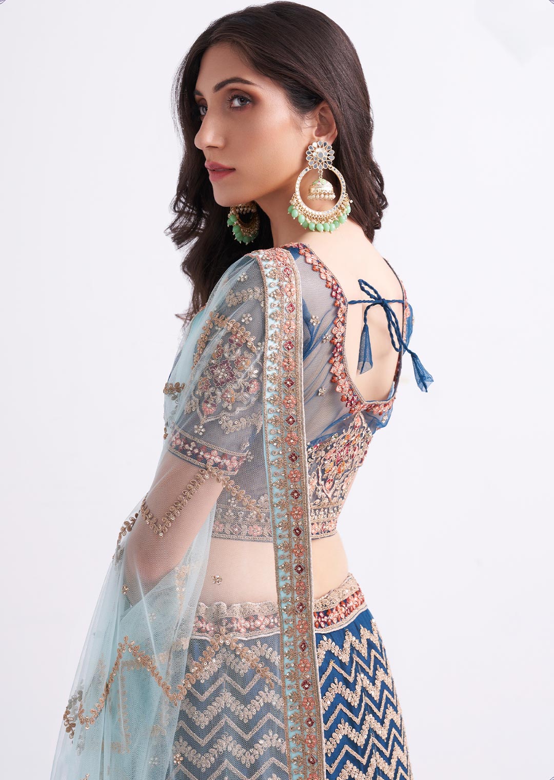 BLUE HEAVY EMBROIDERED DESIGNER BRIDAL LEHENGA