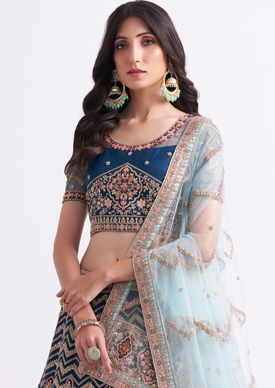 BLUE HEAVY EMBROIDERED DESIGNER BRIDAL LEHENGA