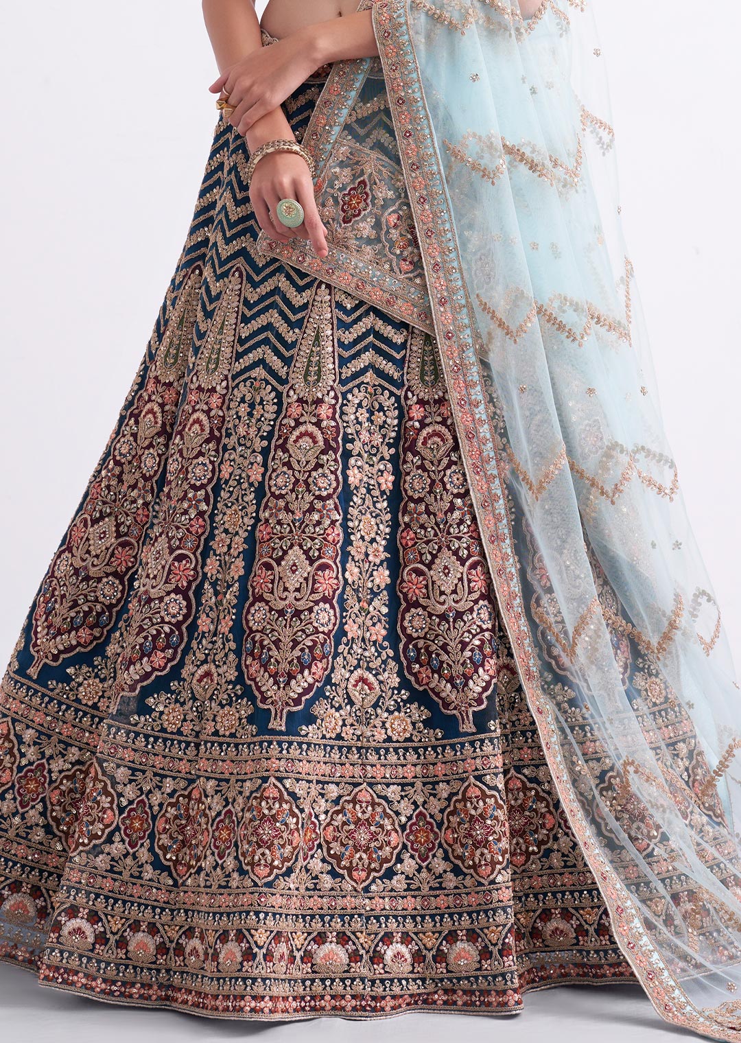 BLUE HEAVY EMBROIDERED DESIGNER BRIDAL LEHENGA