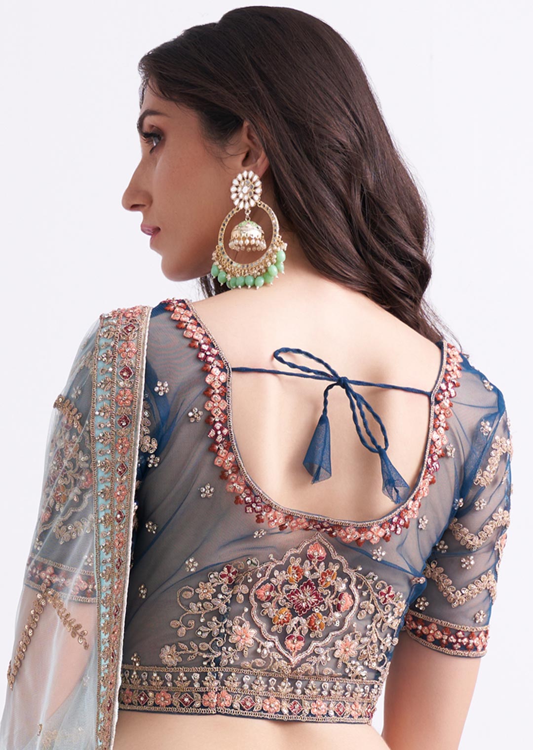 BLUE HEAVY EMBROIDERED DESIGNER BRIDAL LEHENGA