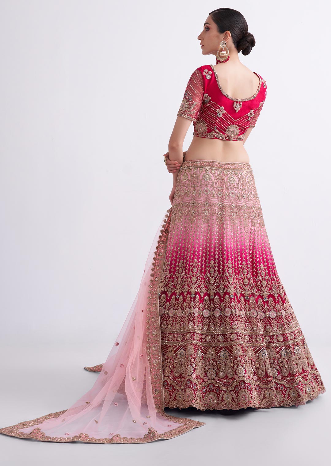 CHERRY RED HEAVY EMBROIDERED DESIGNER BRIDAL LEHENGA