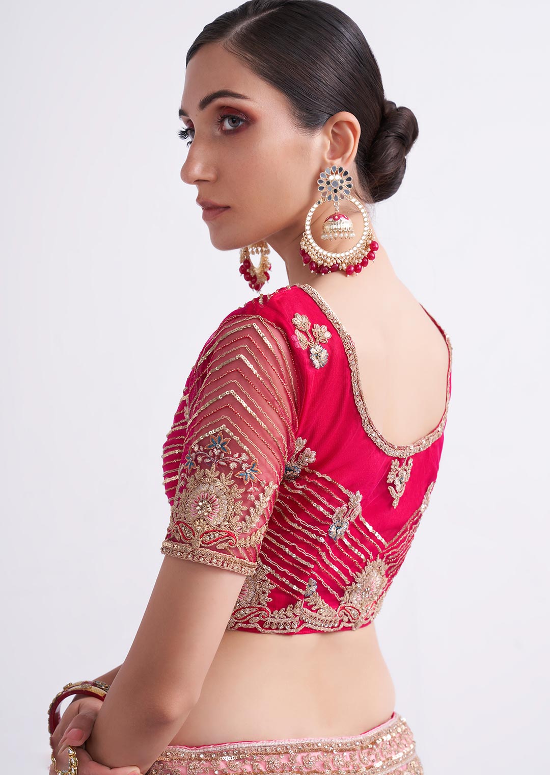 CHERRY RED HEAVY EMBROIDERED DESIGNER BRIDAL LEHENGA