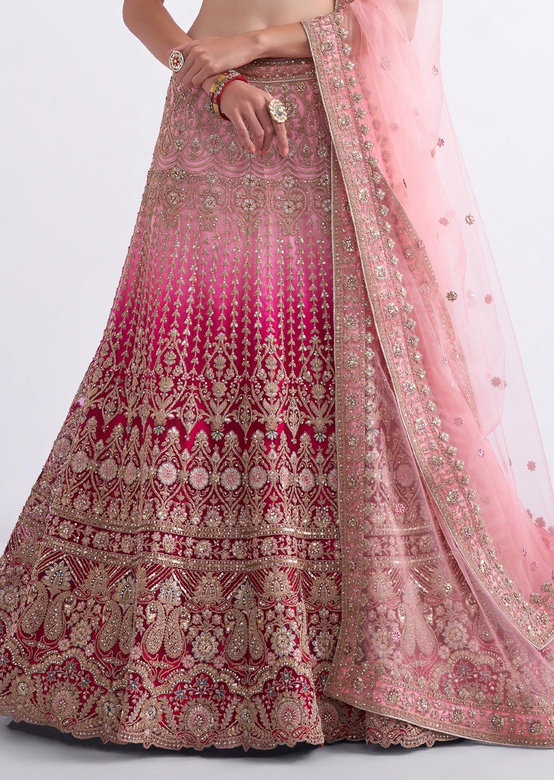 CHERRY RED HEAVY EMBROIDERED DESIGNER BRIDAL LEHENGA