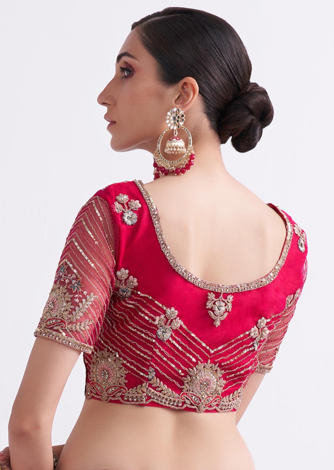 CHERRY RED HEAVY EMBROIDERED DESIGNER BRIDAL LEHENGA