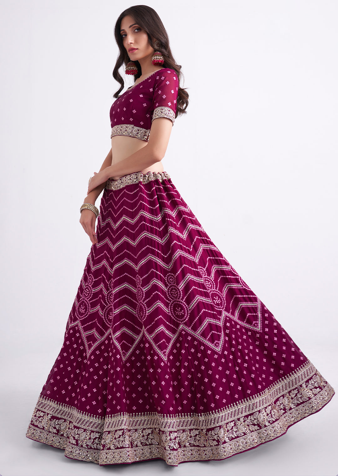 DEEP PURPLE HEAVY EMBROIDERED DESIGNER BRIDAL LEHENGA