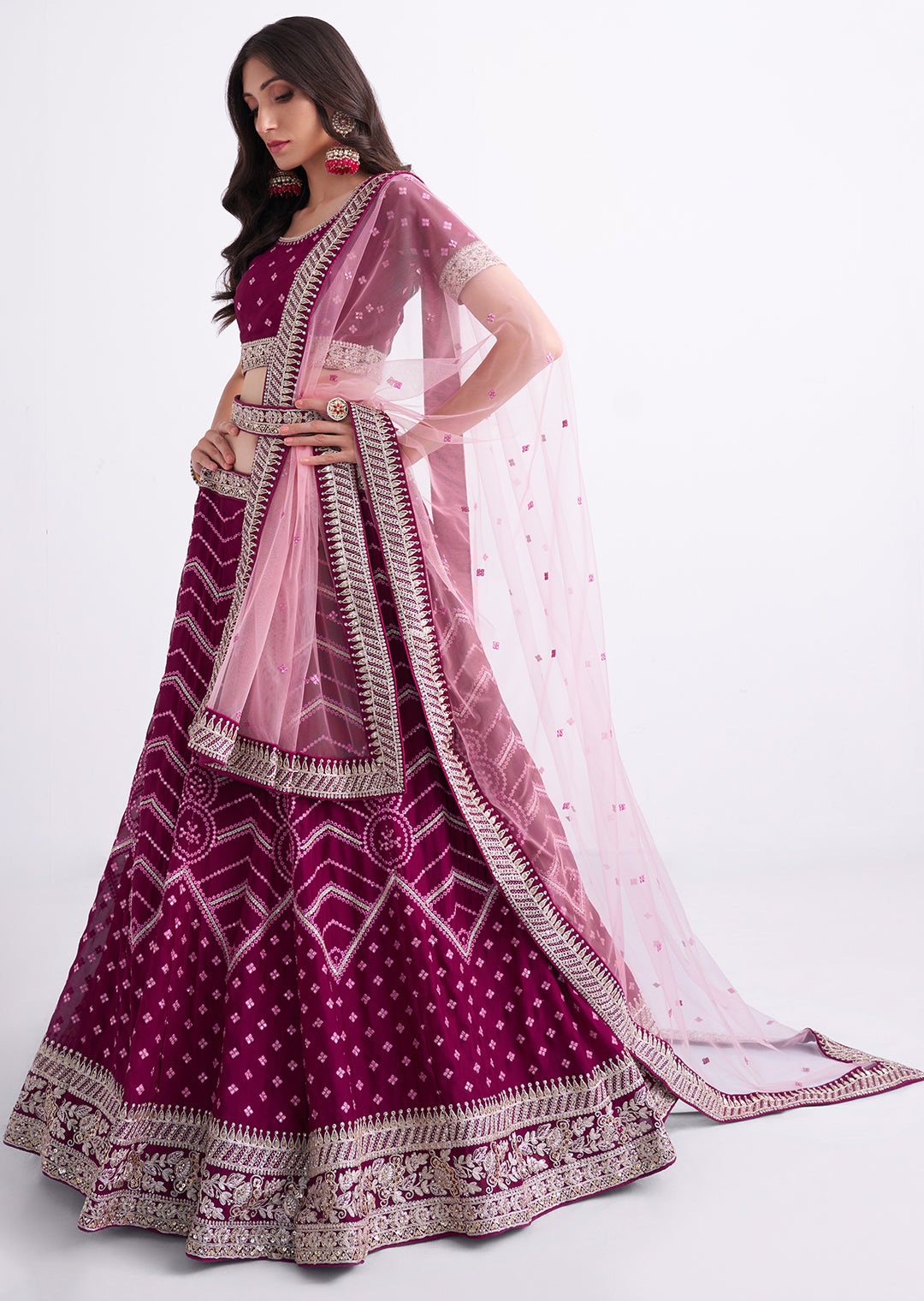 DEEP PURPLE HEAVY EMBROIDERED DESIGNER BRIDAL LEHENGA