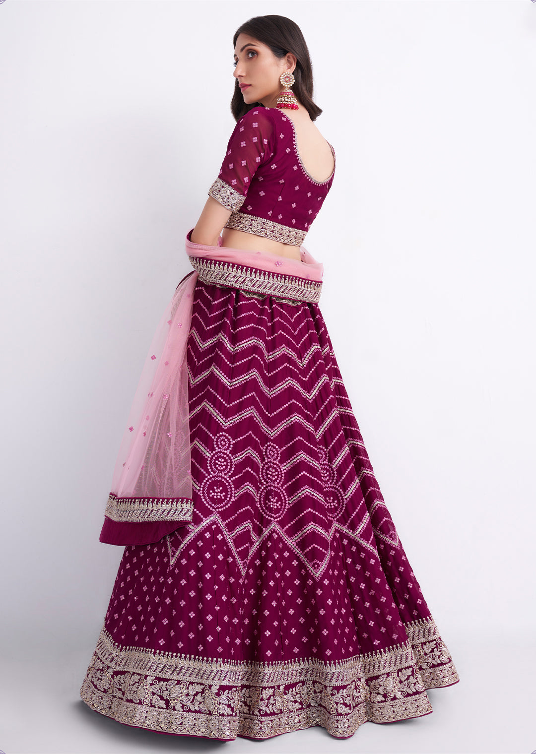 DEEP PURPLE HEAVY EMBROIDERED DESIGNER BRIDAL LEHENGA