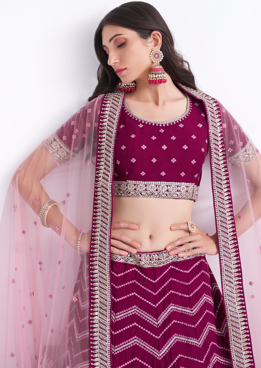 DEEP PURPLE HEAVY EMBROIDERED DESIGNER BRIDAL LEHENGA