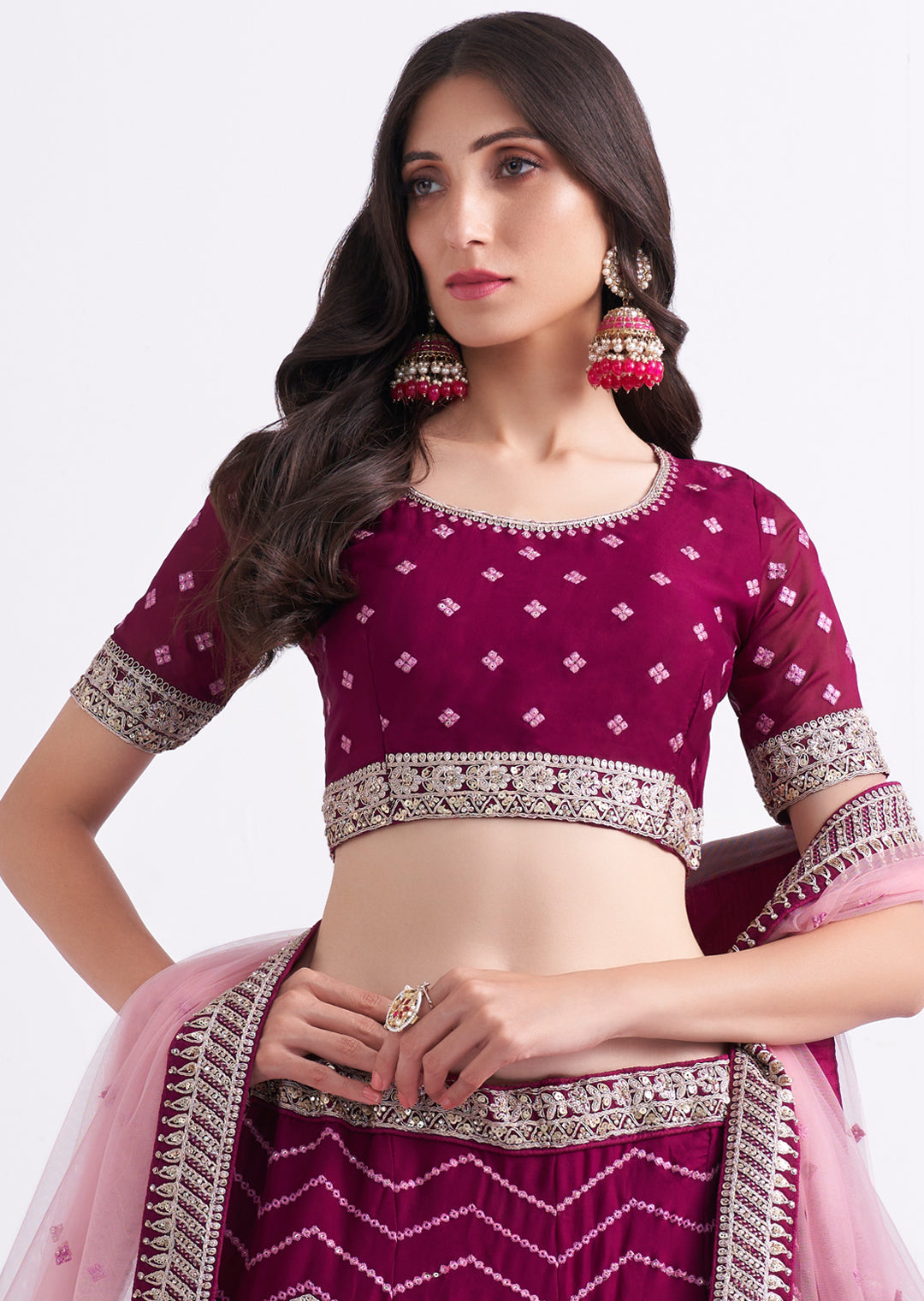 DEEP PURPLE HEAVY EMBROIDERED DESIGNER BRIDAL LEHENGA