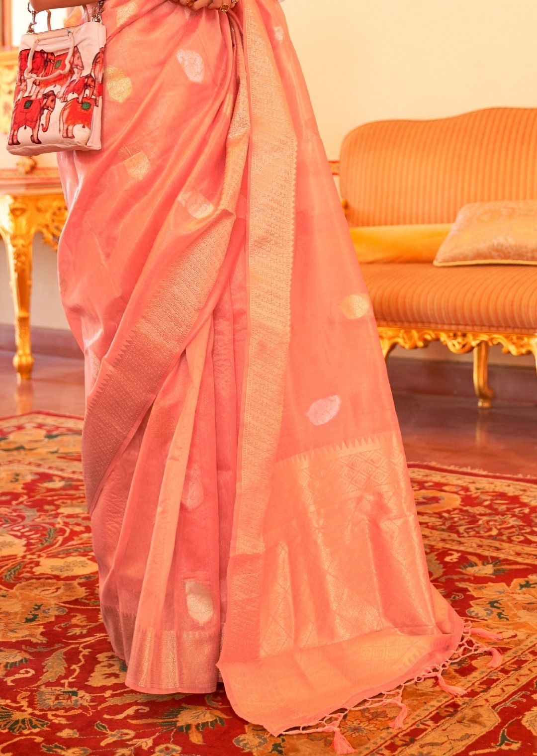 Pink Soft Chanderi Silk Saree with Yellow Border – Keya Seth Exclusive