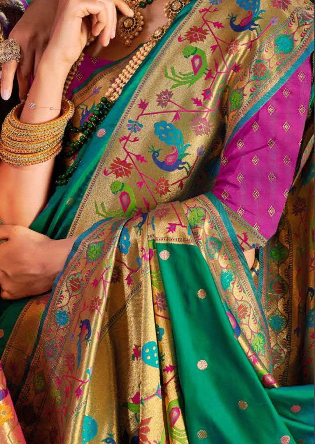 Peacock Green Woven Traditional Paithani Silk Saree