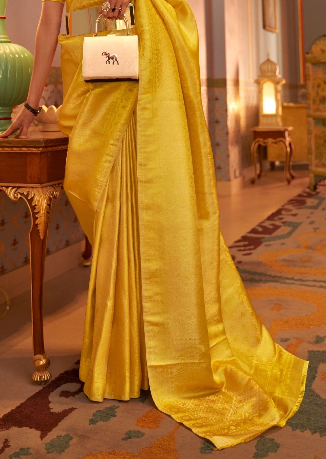 Honey Yellow Zari Woven Kanjivaram Satin Silk Saree