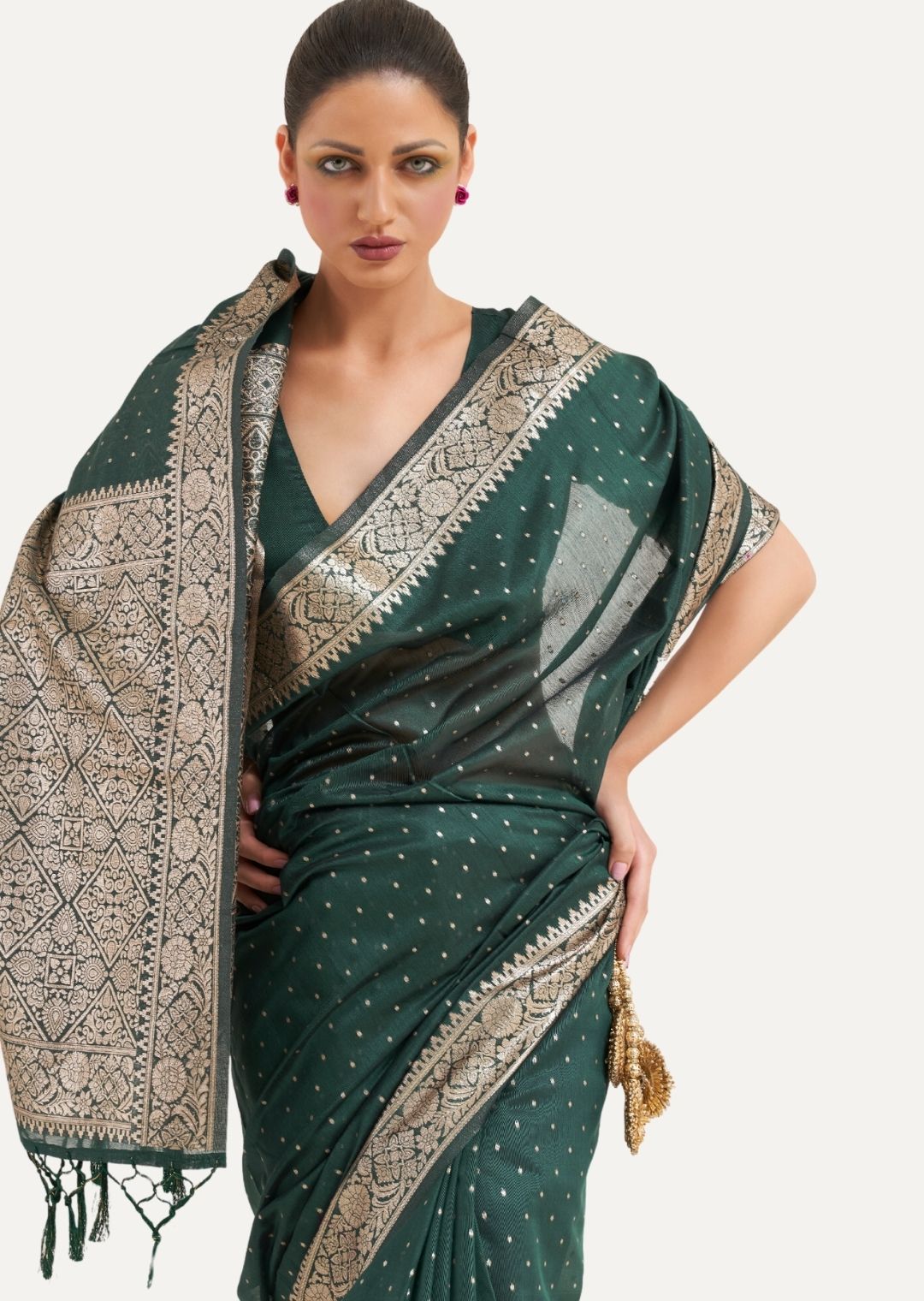 Sacramento Green Woven Soft Tussar Cotton Silk Saree