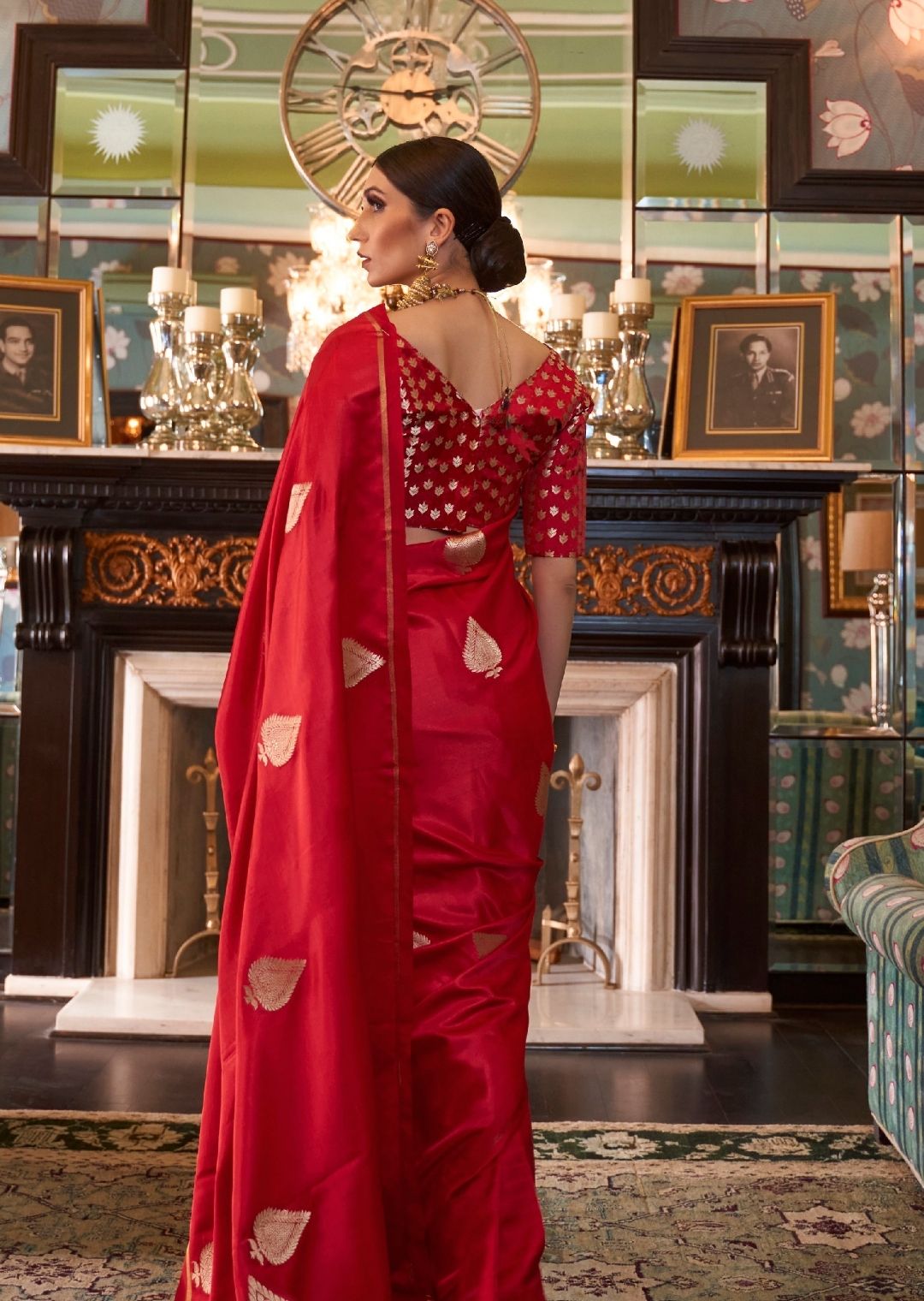 Red Woven Pure Satin Silk Saree