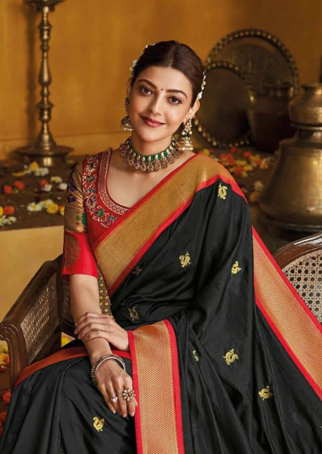 Buy Black Saree In Georgette With Red Thread Embroidery Online - Kalki  Fashion