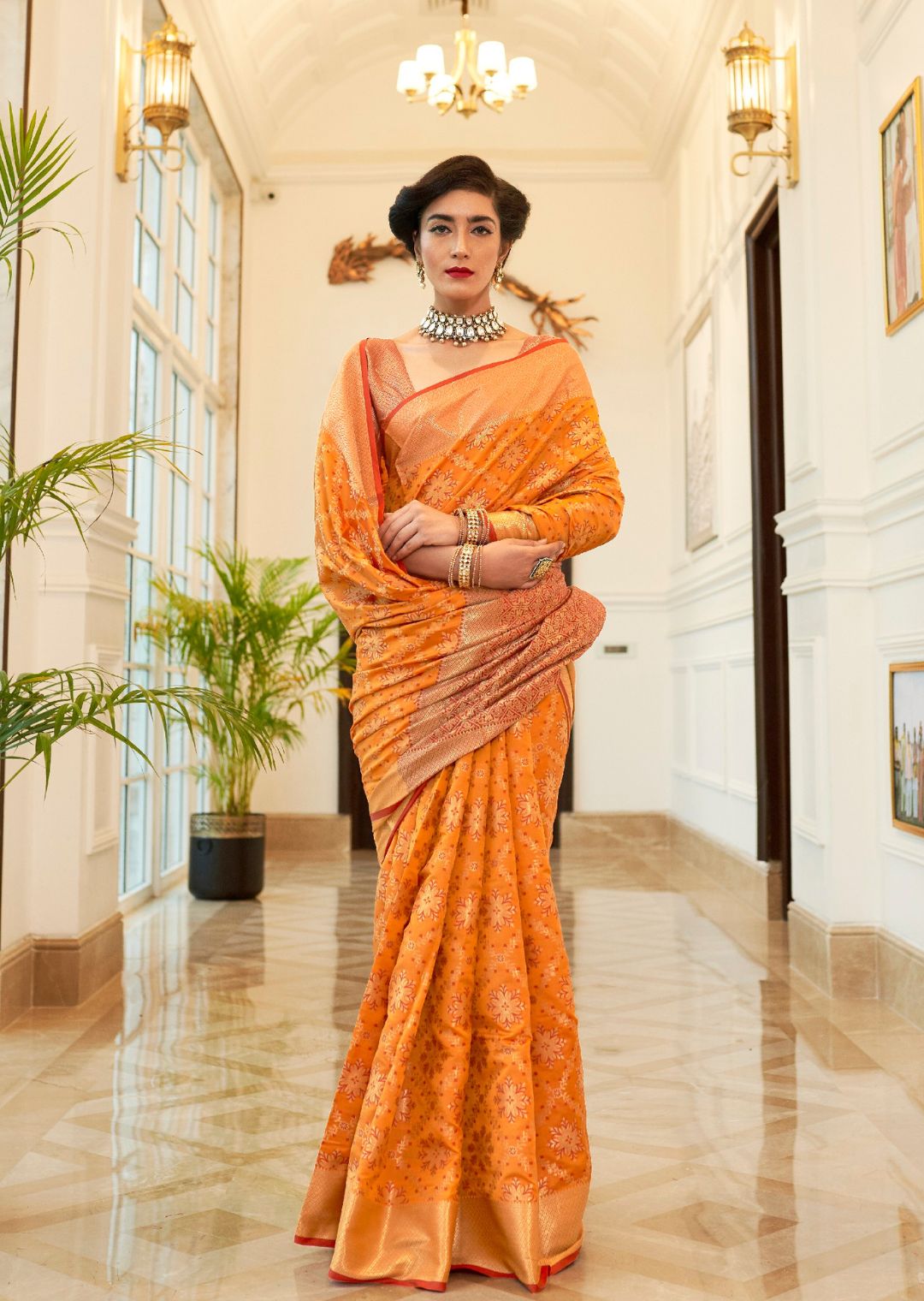 Mustard Yellow Woven Traditional Patola Silk Saree