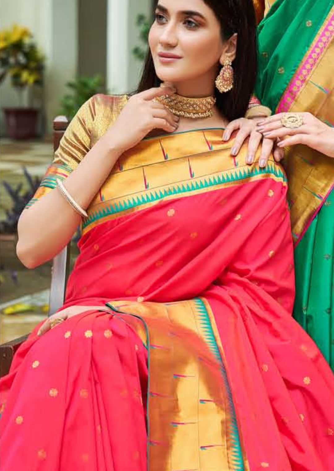 Ruby Pink Woven Traditional Paithani Silk Saree