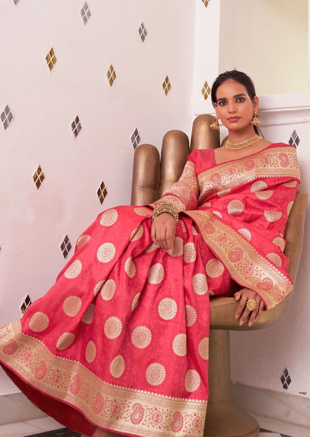 Imperial Red Woven Pure Satin Banarasi Silk Saree