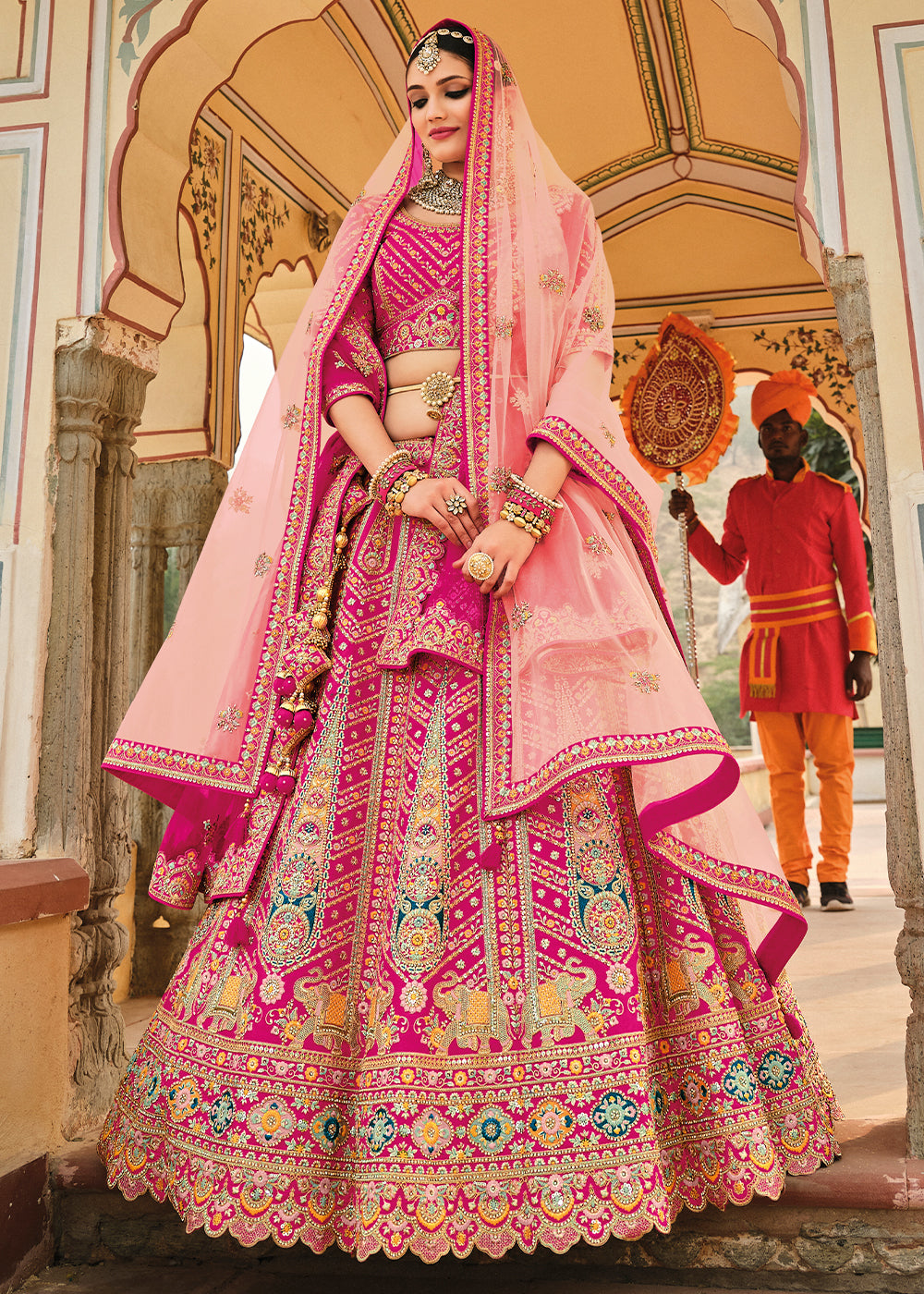 Designer Heavy Work Pink Bridal Lehenga