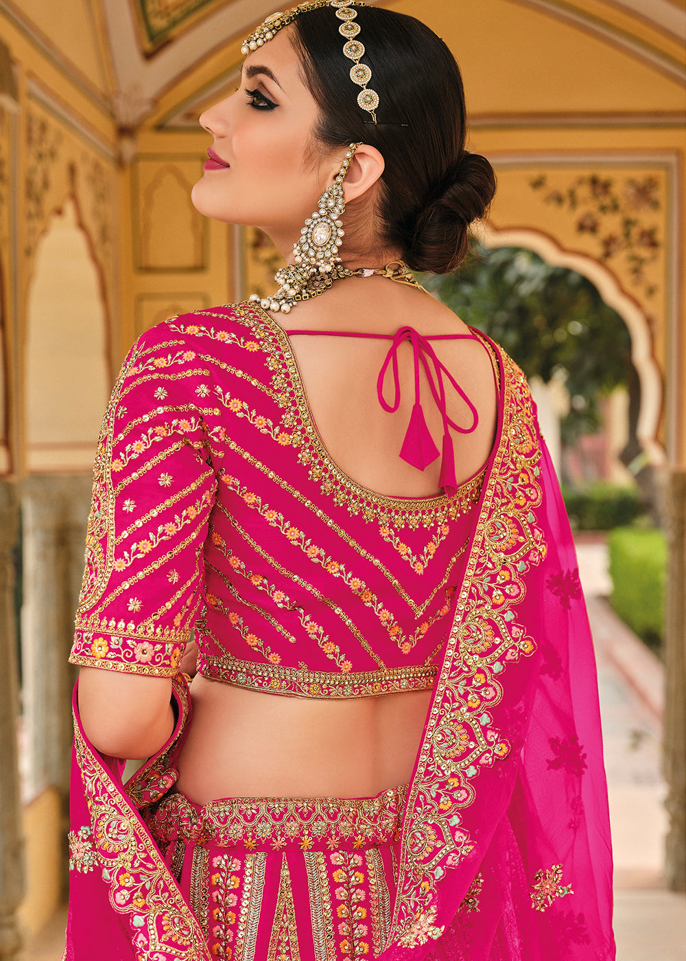 Buy Designer Pink Banarasi Silk Bridal Wedding Lehenga Choli Online