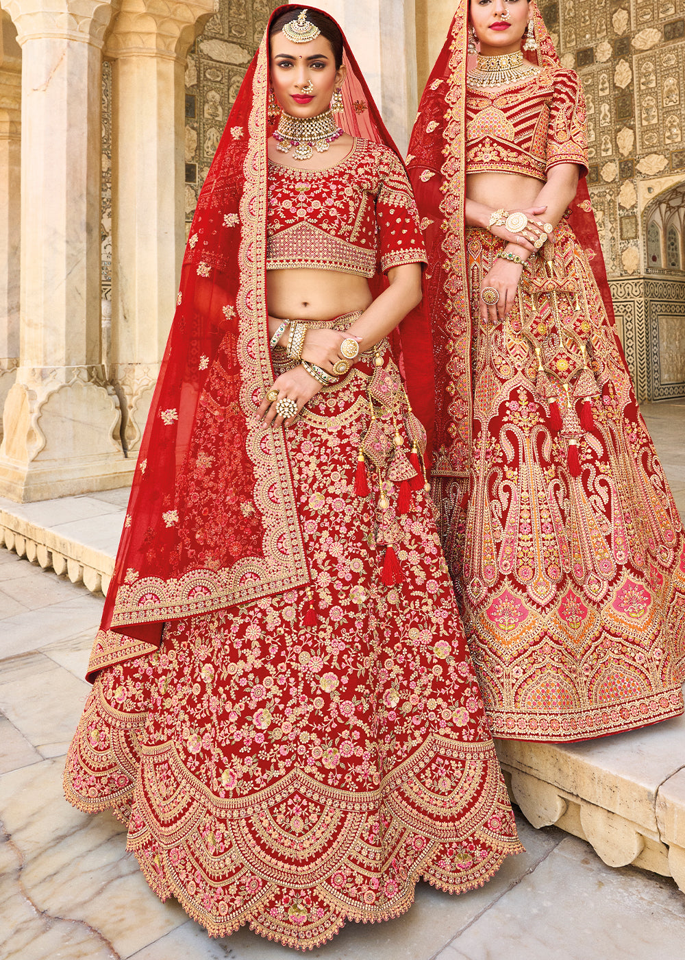 RED HEAVY EMBROIDERED DESIGNER BRIDAL LEHENGA