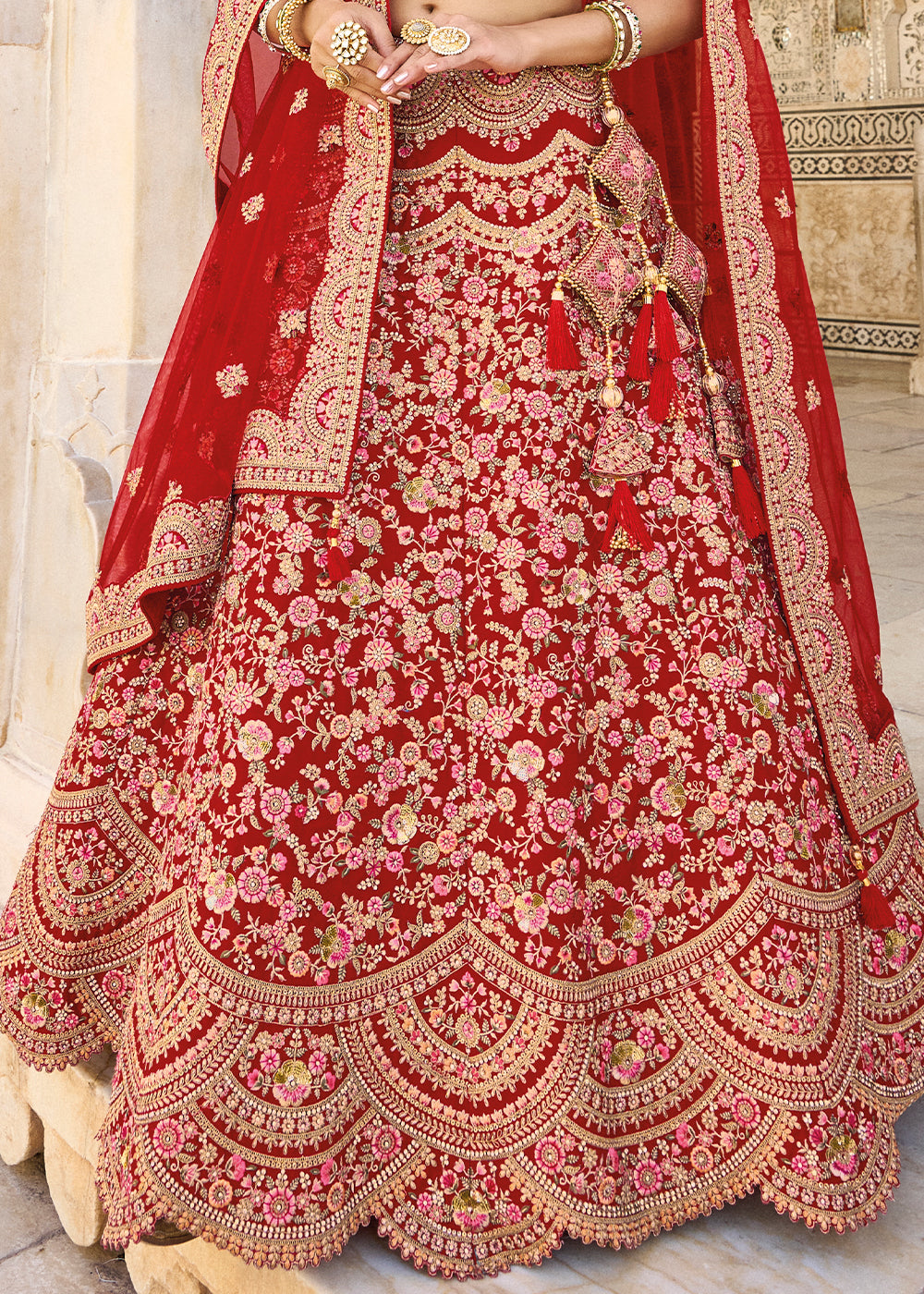 Om Prakash Jawahar Lal Red Bridal lehenga – Kuro Clothing India