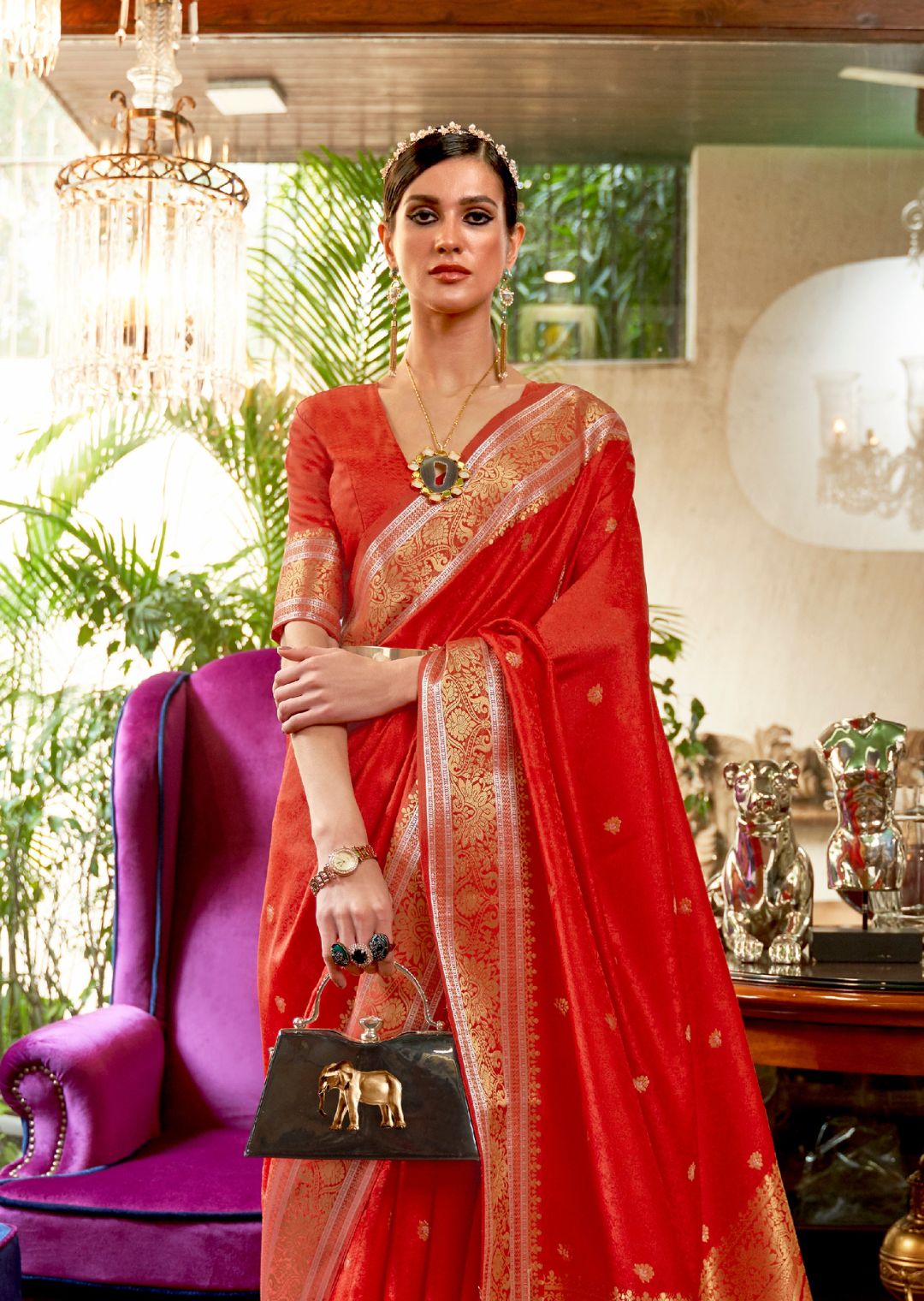 Scarlet Red Woven Handloom Zari Silk Saree