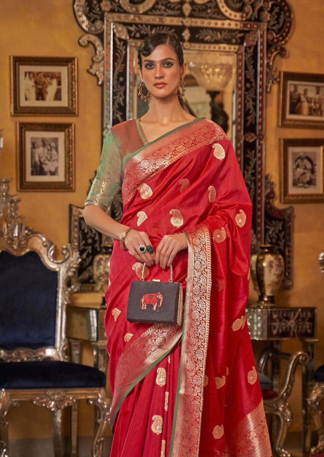 Red Zari Woven Pure Handloom Tessar Silk Saree