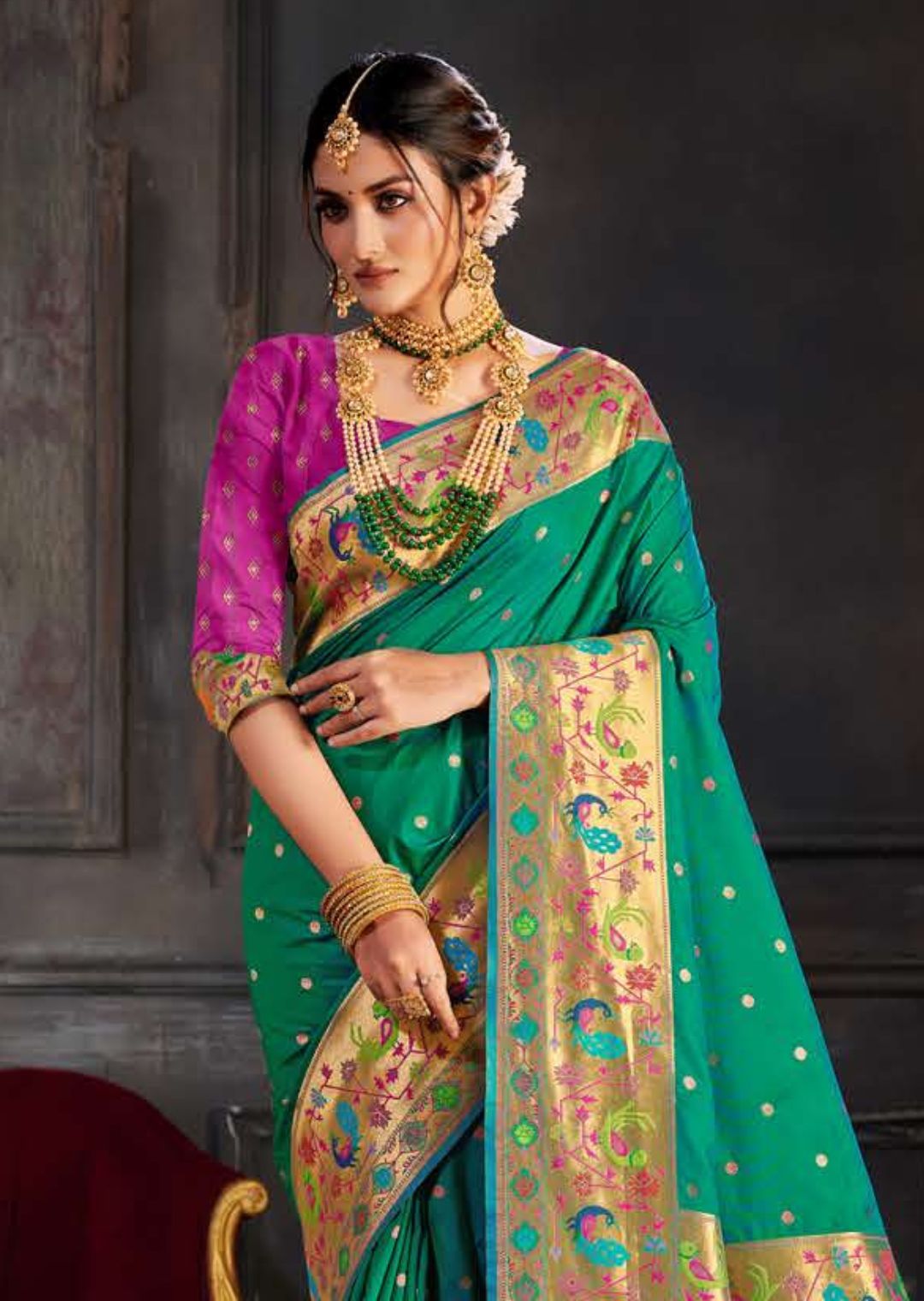 Peacock Green Woven Traditional Paithani Silk Saree