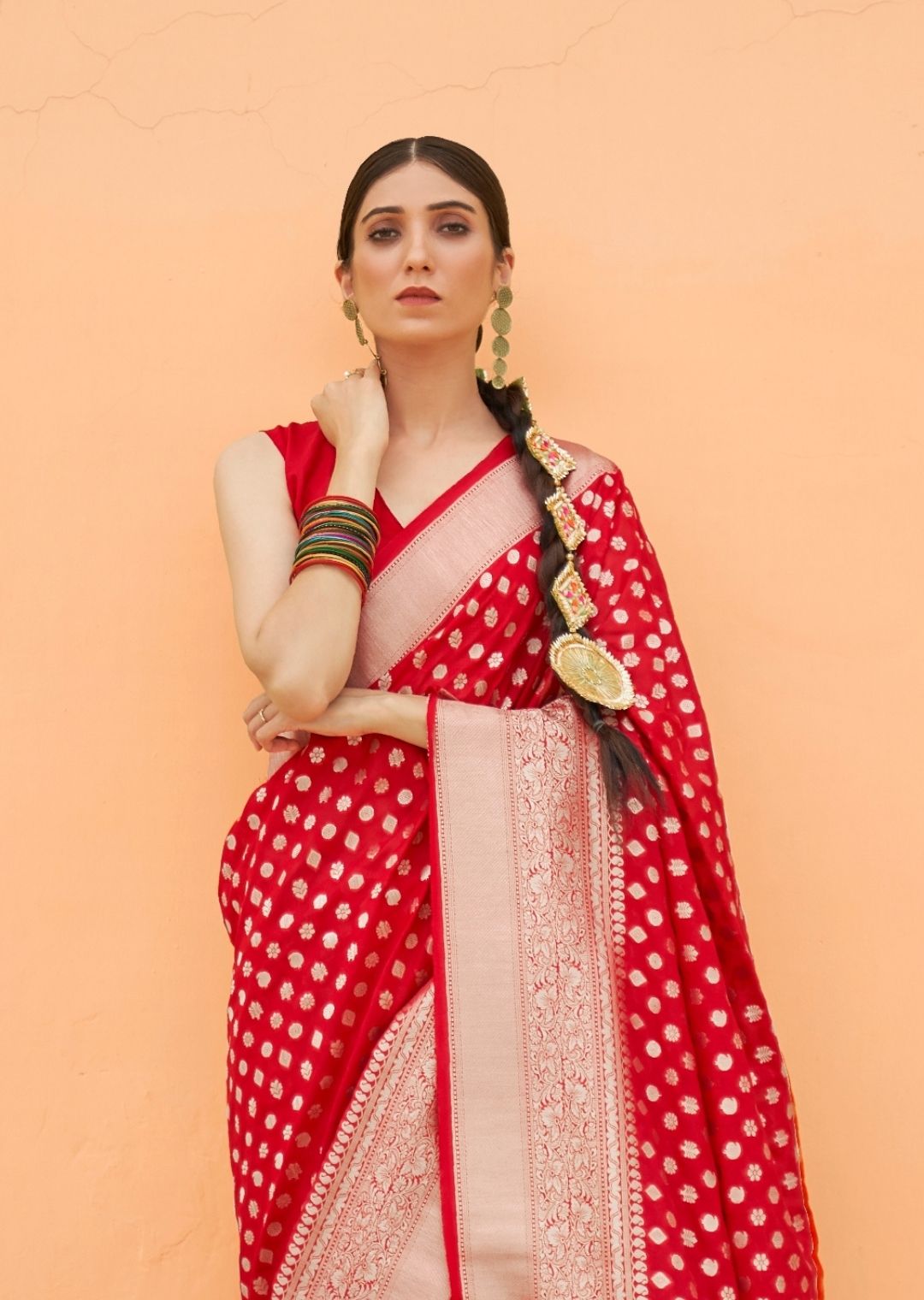 Red Pure Braso Chiffon Saree With Embroidered Silk Blouse