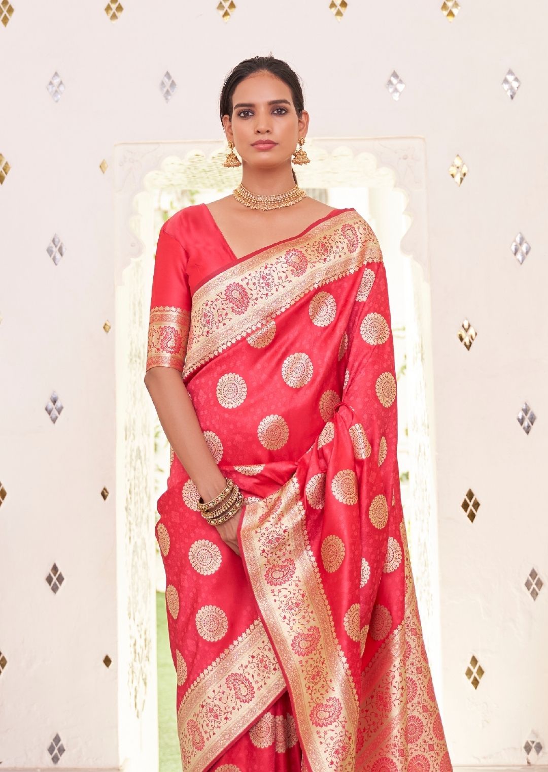 Imperial Red Woven Pure Satin Banarasi Silk Saree