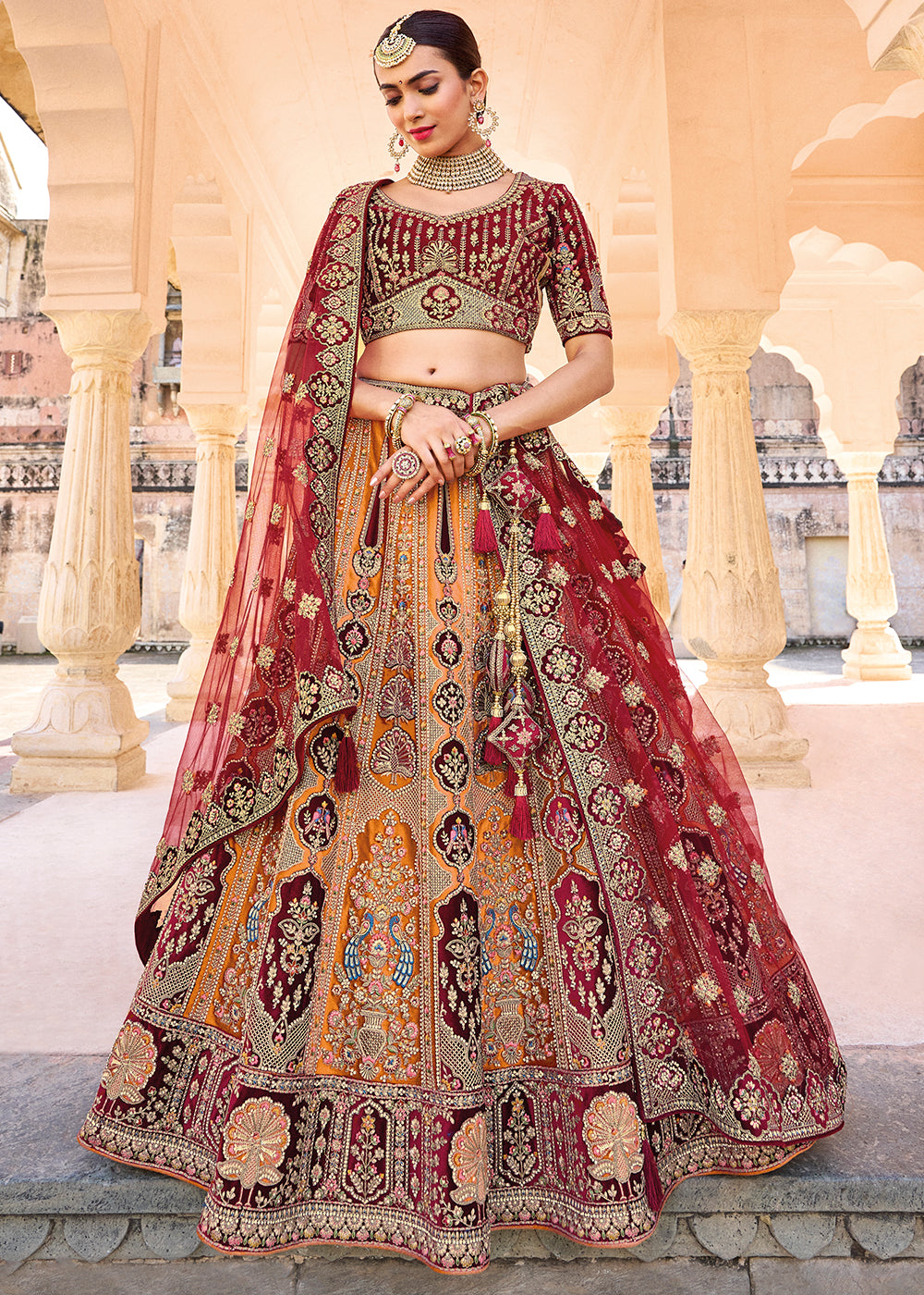 Mauve Designer Heavy Embroidered Net Wedding Lehenga | Saira's Boutique