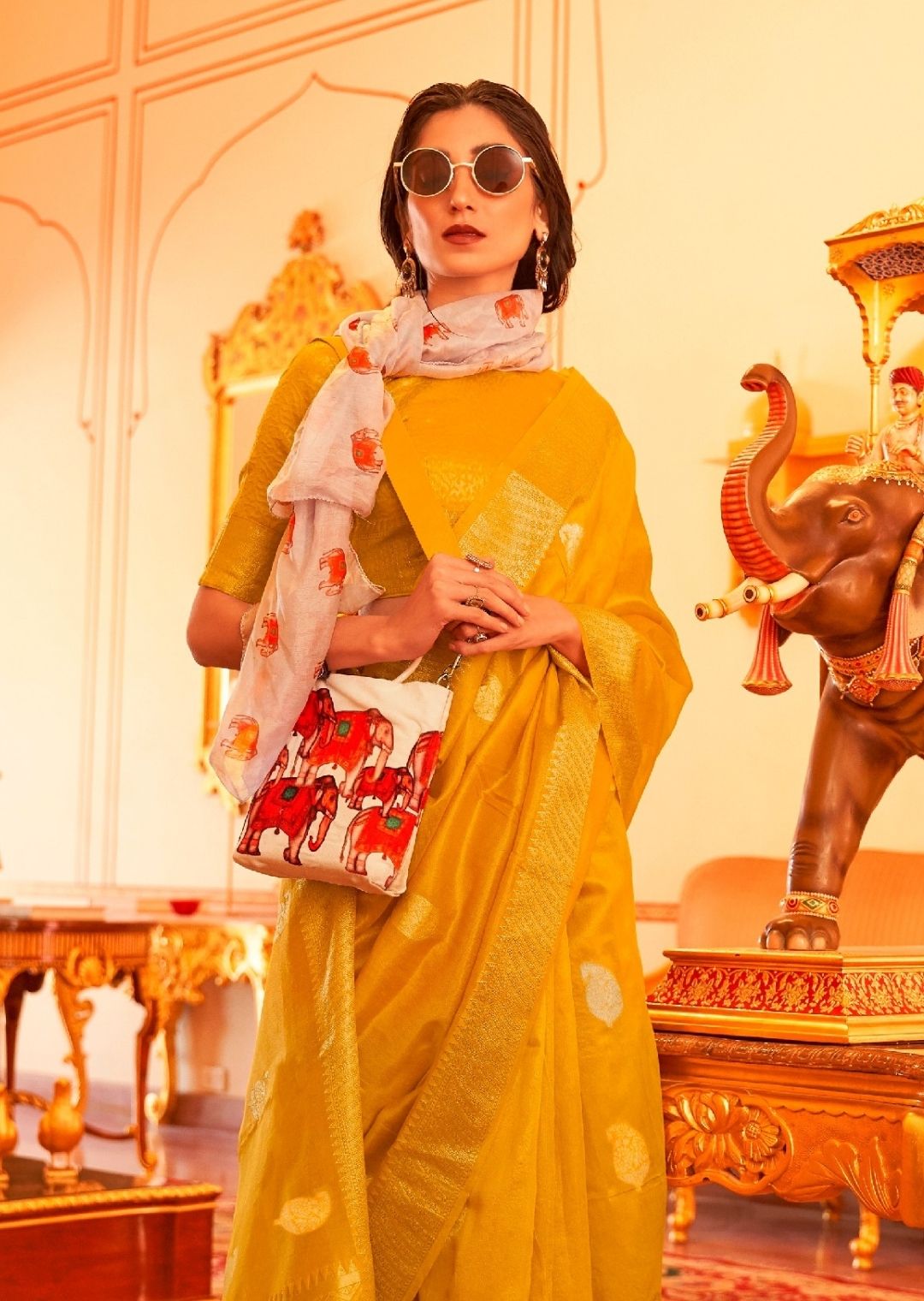 Honey Yellow Zari Woven Pure Handloom Chanderi Silk Saree