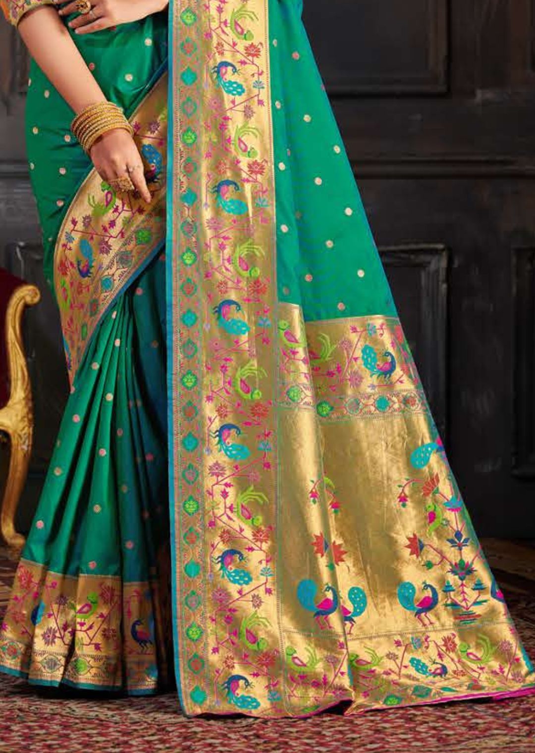 Peacock Green Woven Traditional Paithani Silk Saree