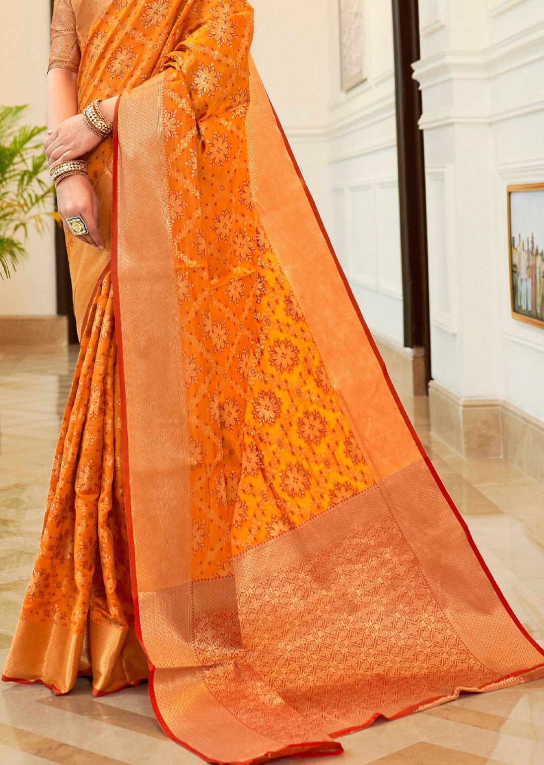 Mustard Yellow Woven Traditional Patola Silk Saree