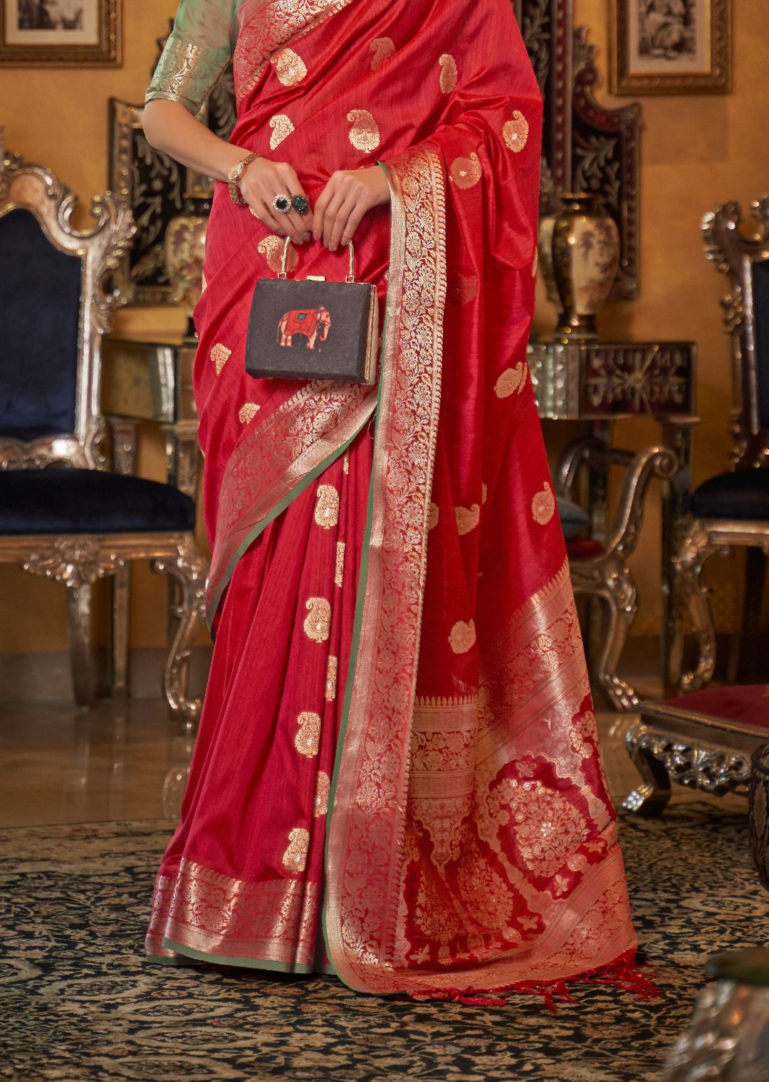 Red Zari Woven Pure Handloom Tessar Silk Saree