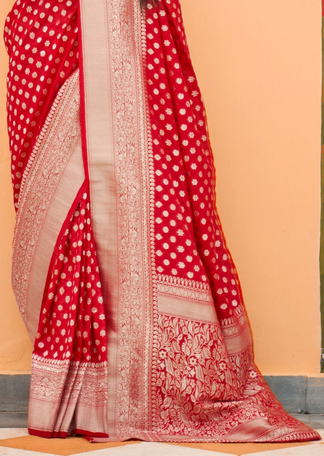 Red Pure Braso Chiffon Saree With Embroidered Silk Blouse