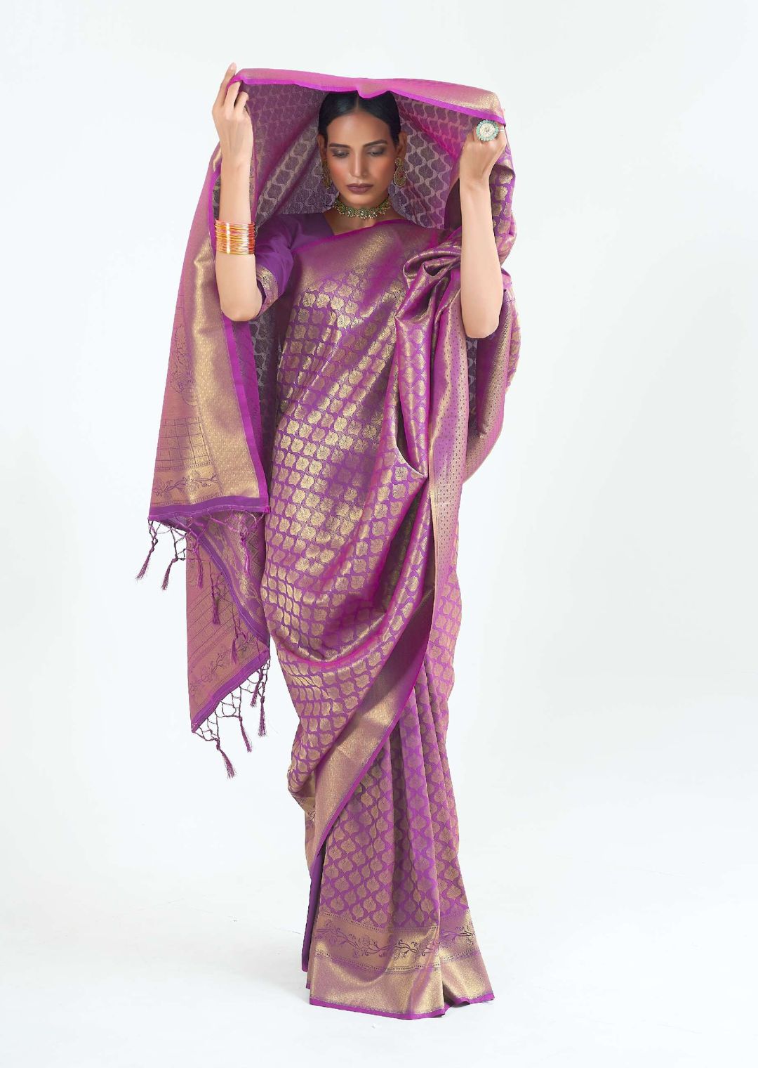 Magenta Purple Hand Woven Kanjivaram Silk Saree