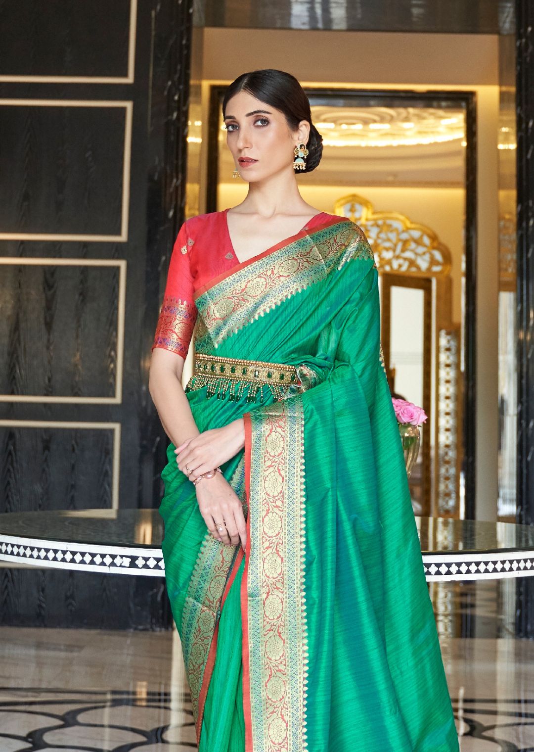 Green Woven Handloom Traditional Cotton Silk Saree