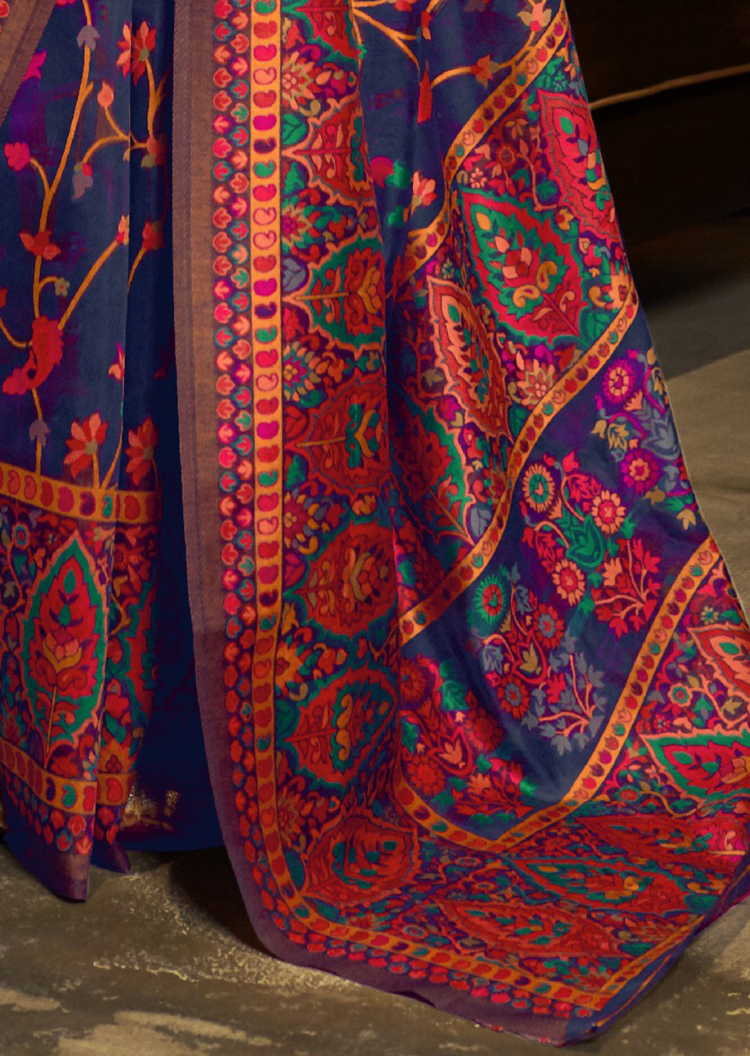 BLUE WOVEN KASHMIRI JAMEWAR SILK SAREE