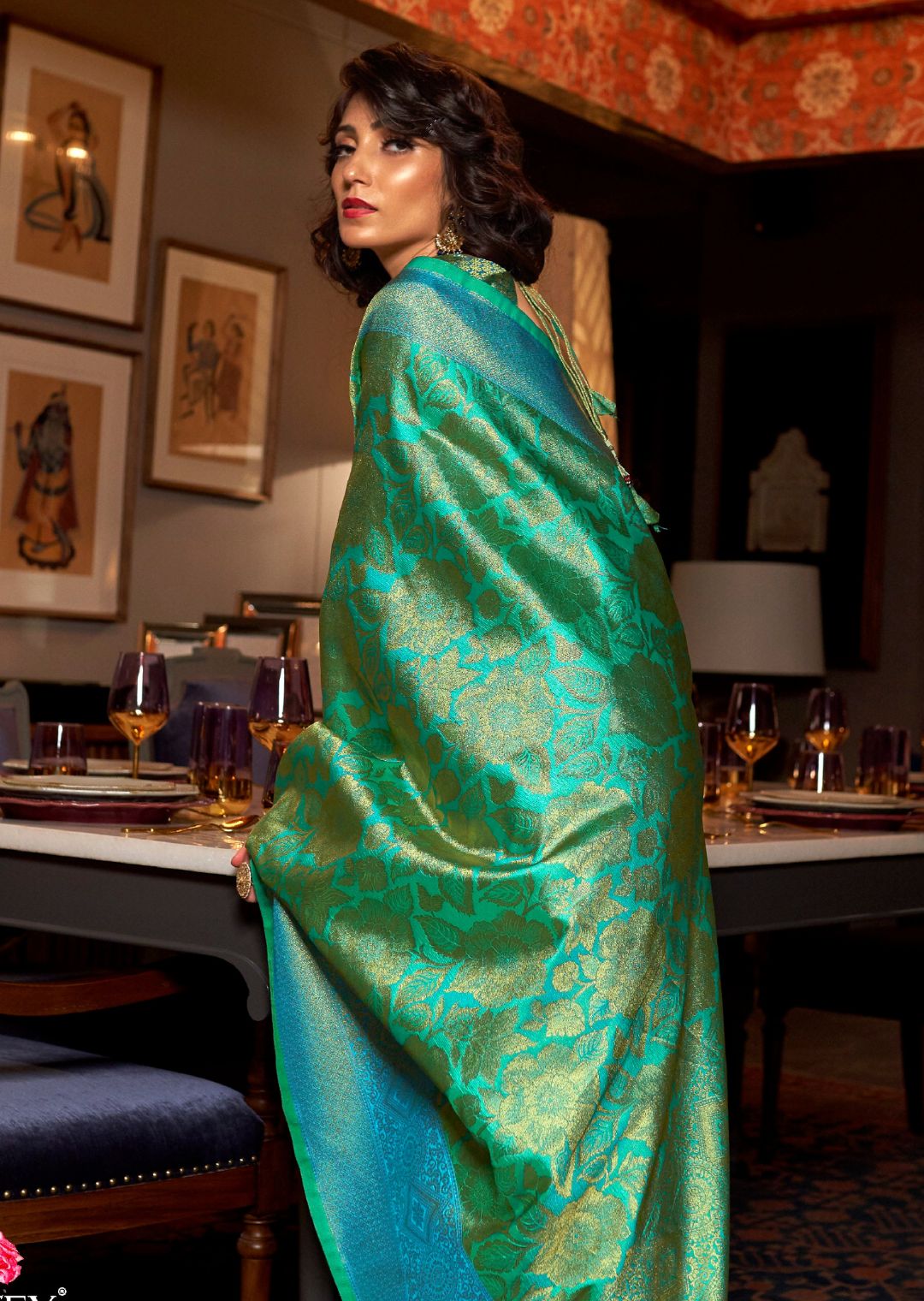 Lowest price | Turquoise Kanchipuram Silk Saree and Turquoise Kanchipuram Silk  Sari online shopping