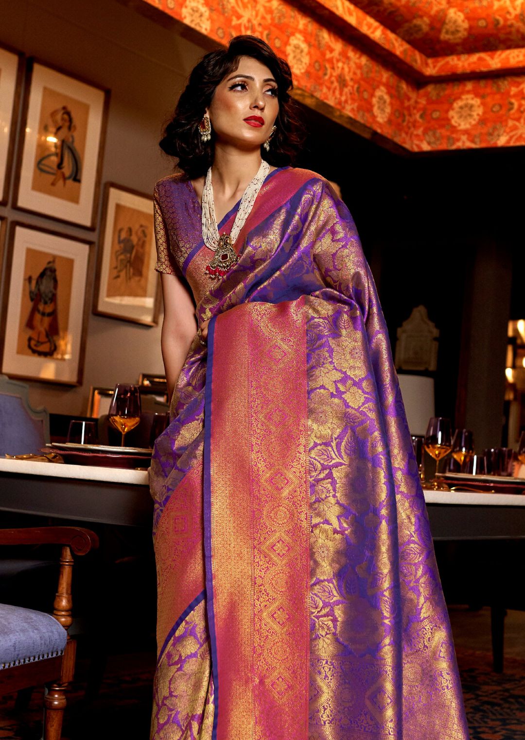 Purple Zari Woven Banarasi Silk Saree