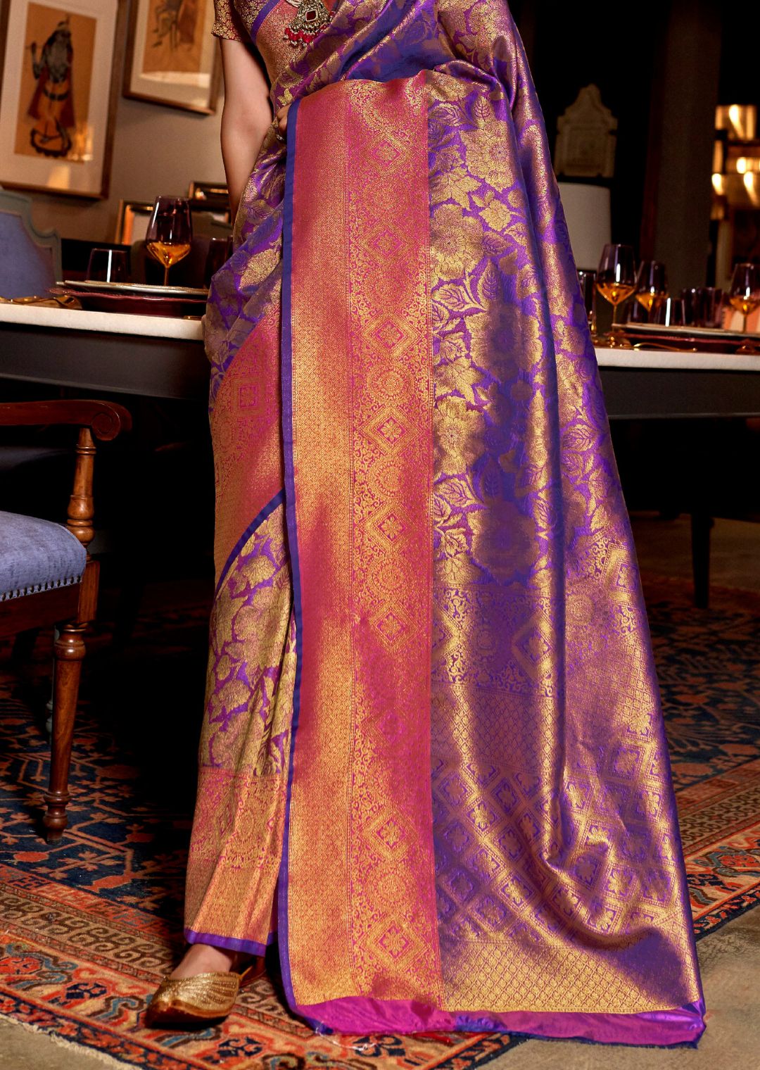 Purple Zari Woven Banarasi Silk Saree