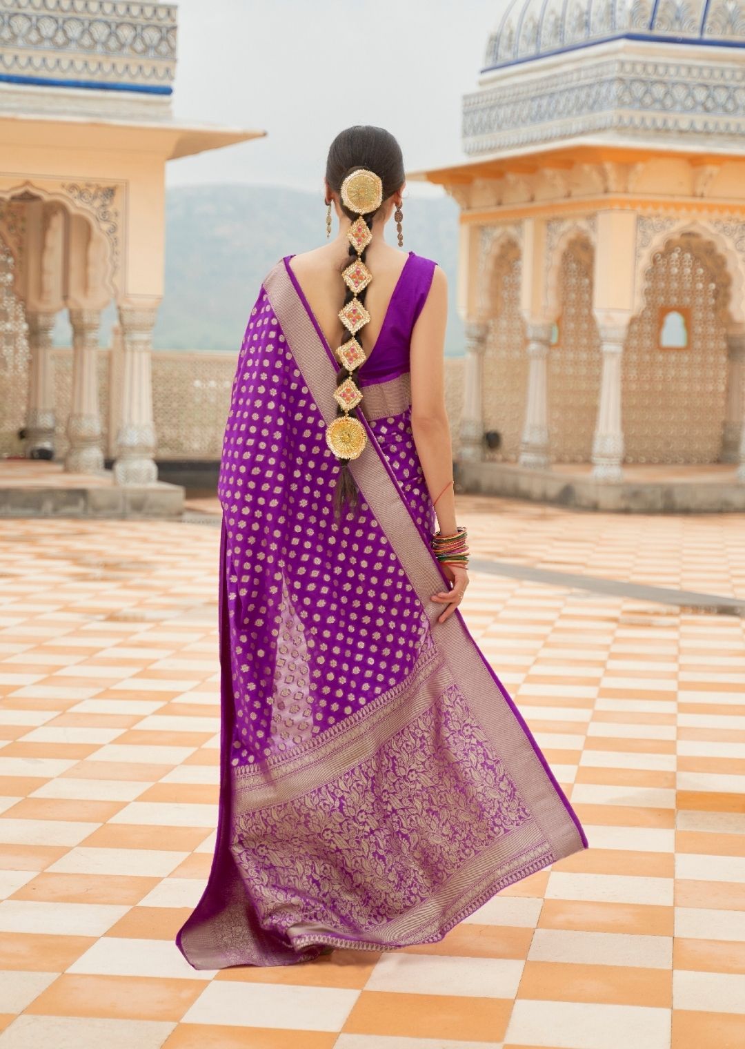 Violet Purple Woven Khaddi Georgette Banarasi Saree With Embroidered Silk Blouse