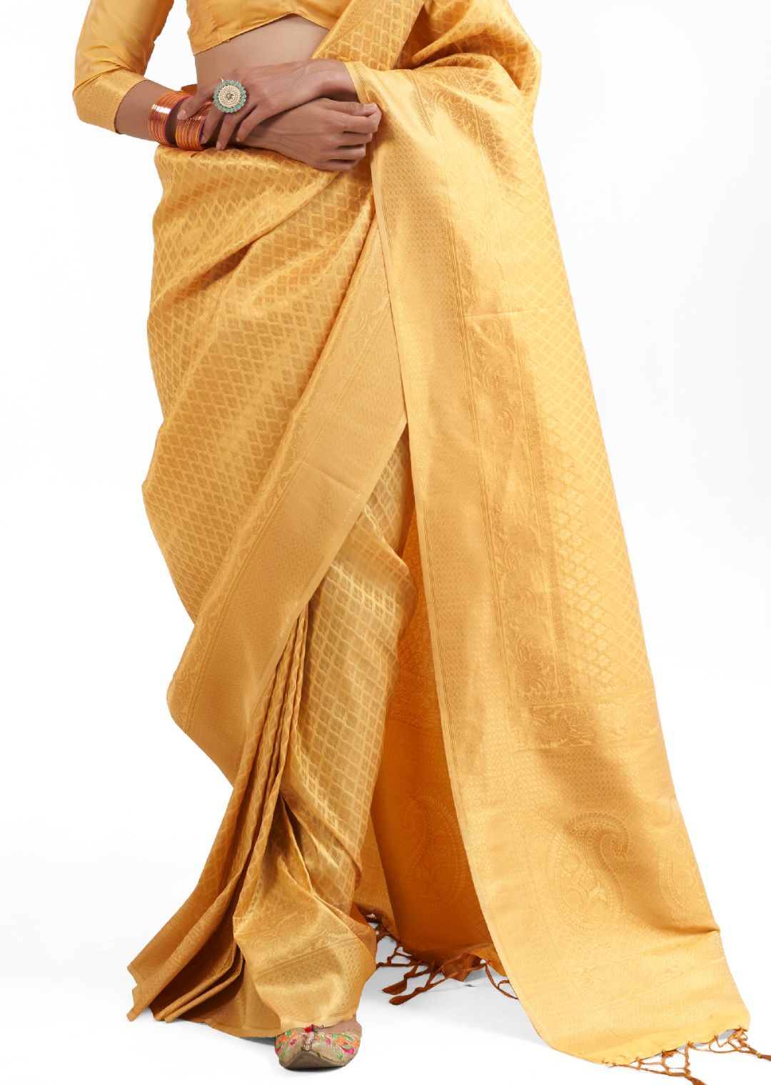 Amber Yellow Hand Woven Kanjivaram Silk Saree