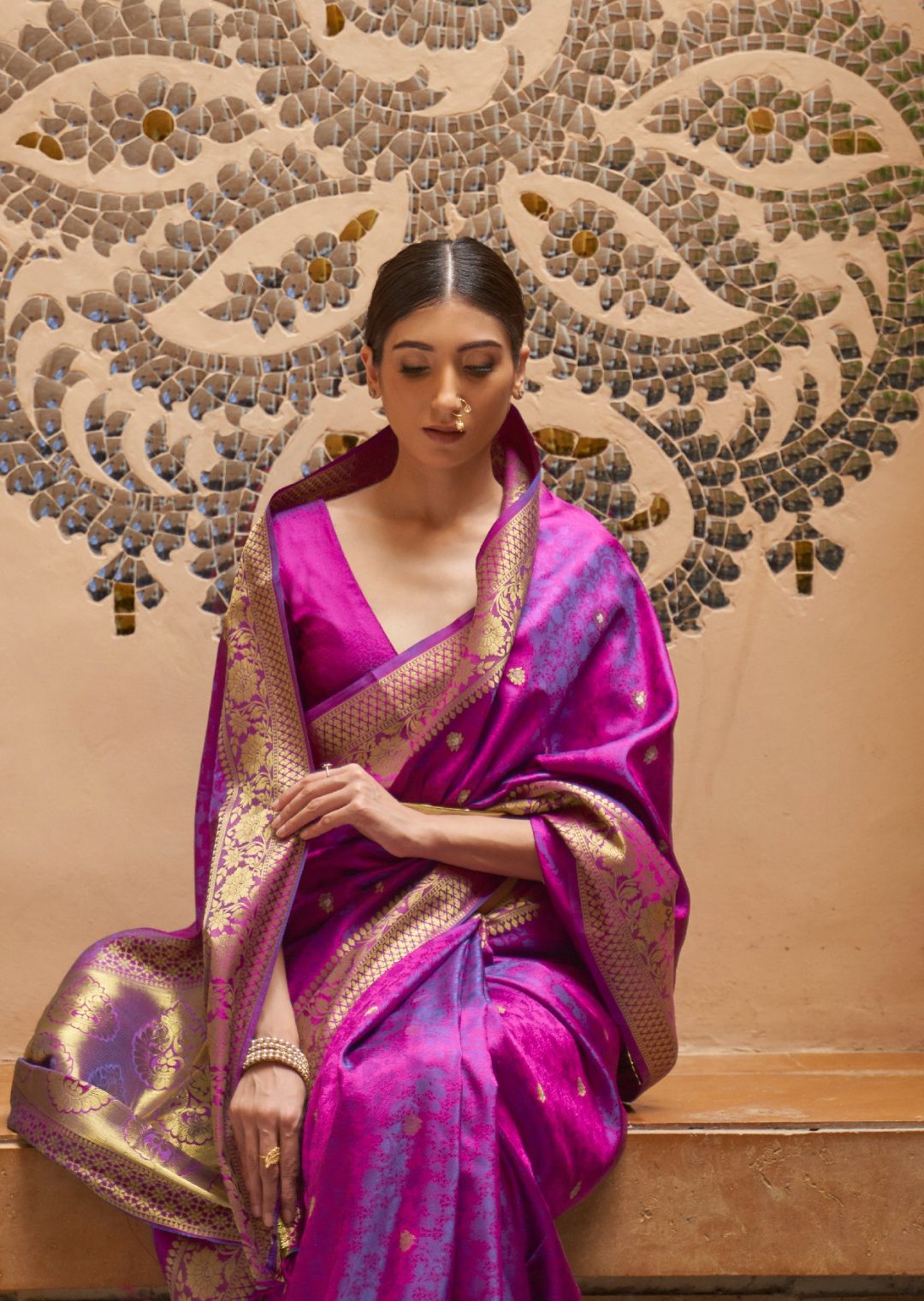 Magenta Purple Woven Handloom Zari Silk Saree