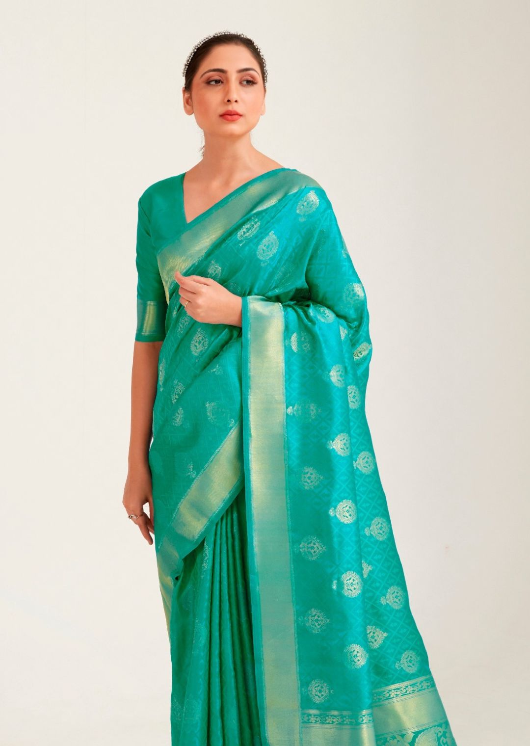 Turquoise Blue Zari Woven Banarasi Silk Saree